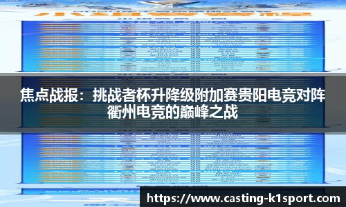 焦点战报：挑战者杯升降级附加赛贵阳电竞对阵衢州电竞的巅峰之战